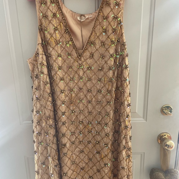 Anthropologie Dresses & Skirts - Anthropologie Gold-Beige Beaded V-Neck Midi Dress